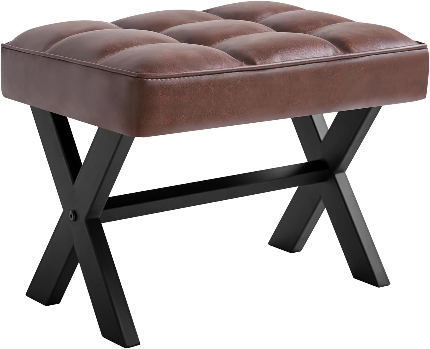 IBUYKE Small 12" H Footrest, Square Linen Foot Stool with Metal X-Leg, Multi-Use as Small Side Table, Step Stool for Living Room, Bedroom, Entryway, Office, Dark Gray WBD011G