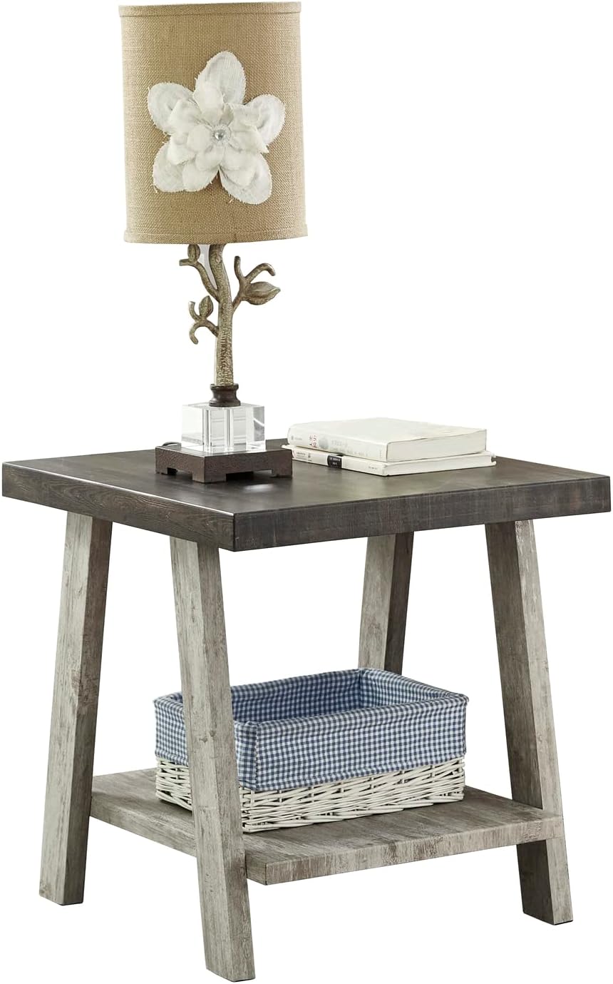 Roundhill Furniture Athens Contemporary Wood Shelf End Table, Weathered Walnut and Gray