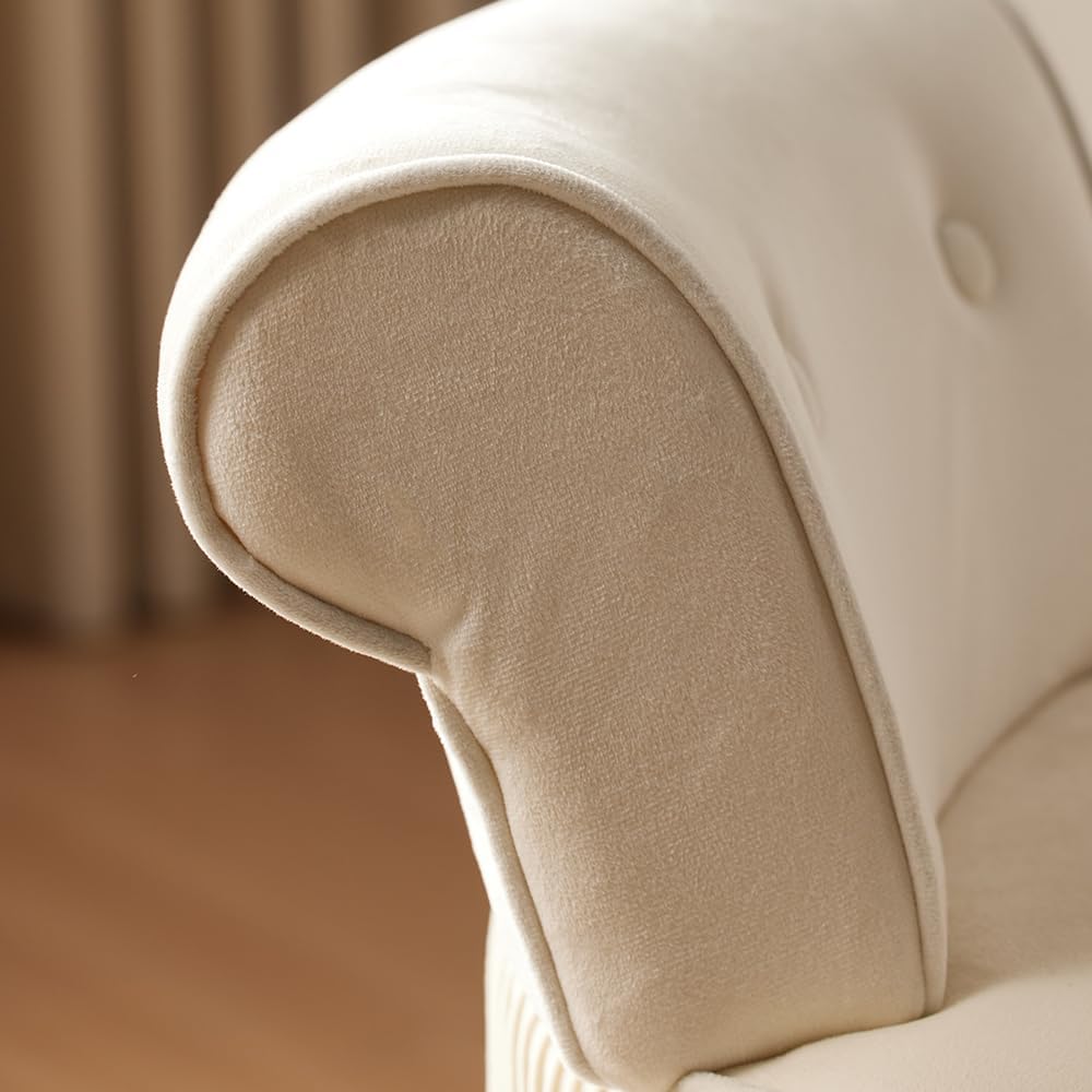 White Velvet Vanity Stool with Back - Vanity Chair with Low Back Tufted Accent Stool Makeup Chair for Bedroom Bathroom and Living Room