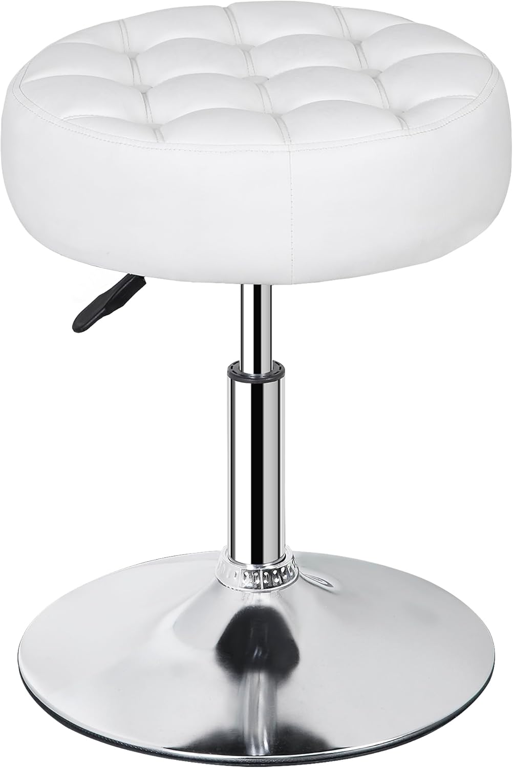 JupiterForce Adjustable Vanity Stool Chair for Makeup, 360° Swivel Makeup Vanity Chair Faux Leather Vanity Stool for Makeup Room, Bathroom and Living Room, White