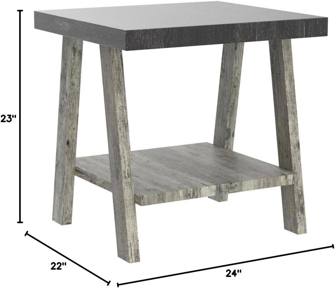 Roundhill Furniture Athens Contemporary Wood Shelf End Table, Weathered Walnut and Gray