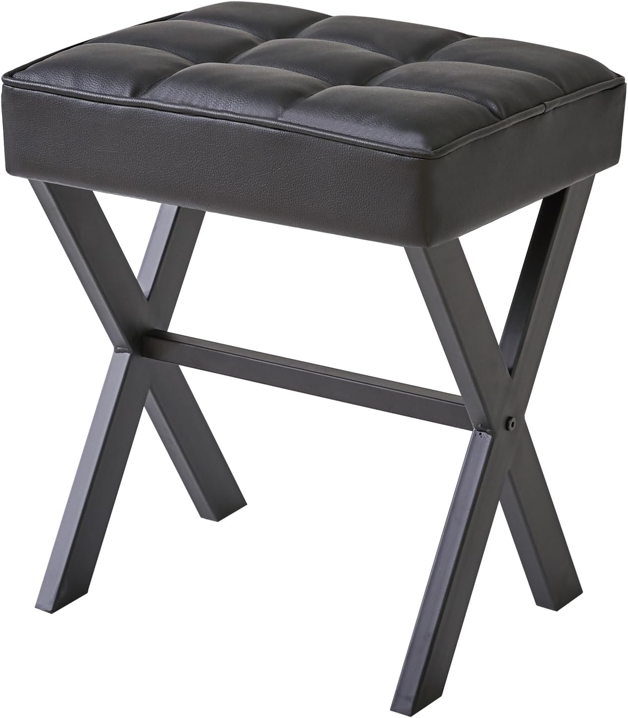 IBUYKE Small 12" H Footrest, Square Linen Foot Stool with Metal X-Leg, Multi-Use as Small Side Table, Step Stool for Living Room, Bedroom, Entryway, Office, Dark Gray WBD011G