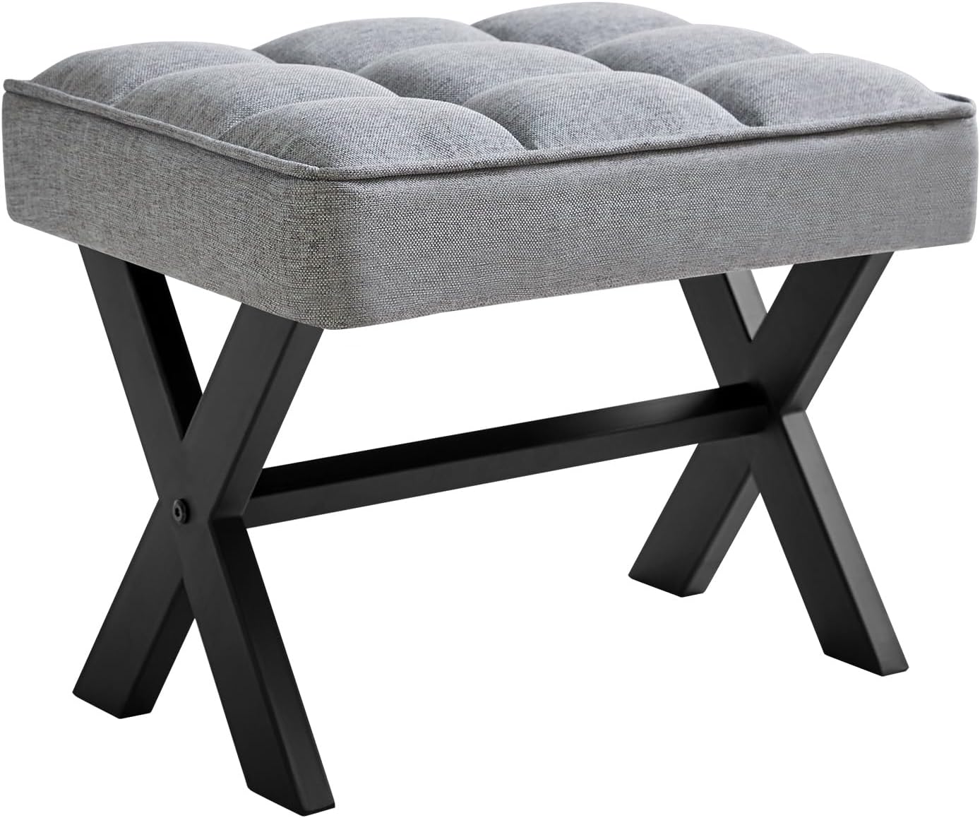 IBUYKE Small 12" H Footrest, Square Linen Foot Stool with Metal X-Leg, Multi-Use as Small Side Table, Step Stool for Living Room, Bedroom, Entryway, Office, Dark Gray WBD011G
