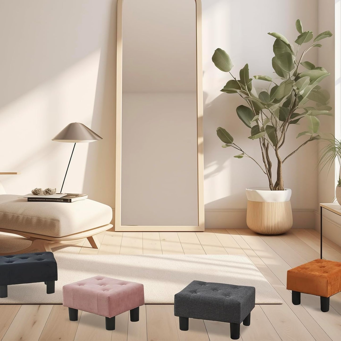 Poofzy Small Foot Stool Ottoman, Velvet Ottoman Foot Rest with Legs, Rectangle Foot Rest for Couch, Footstools and Ottomans Small for Living Room and Entryway (Black)