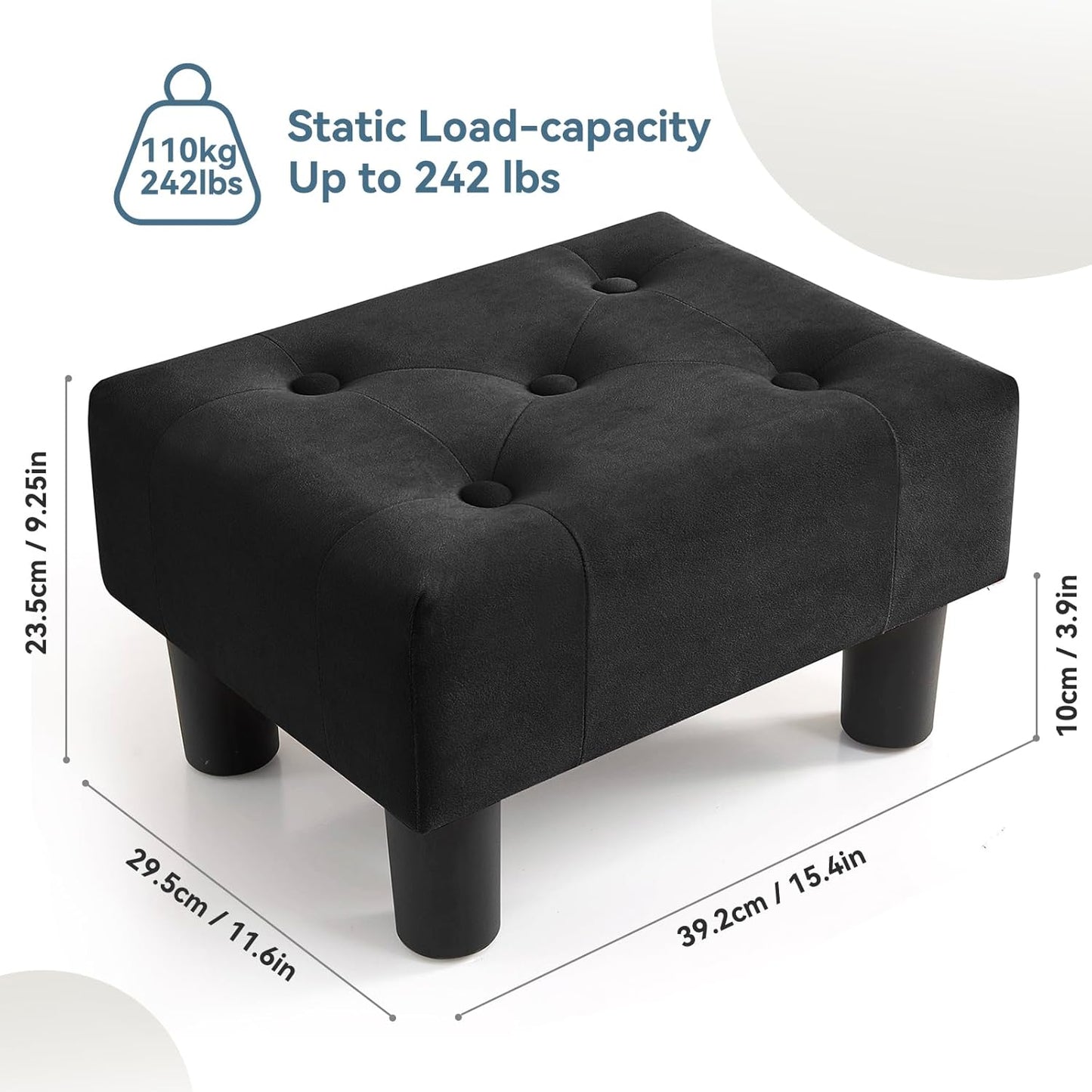 Poofzy Small Foot Stool Ottoman, Velvet Ottoman Foot Rest with Legs, Rectangle Foot Rest for Couch, Footstools and Ottomans Small for Living Room and Entryway (Black)