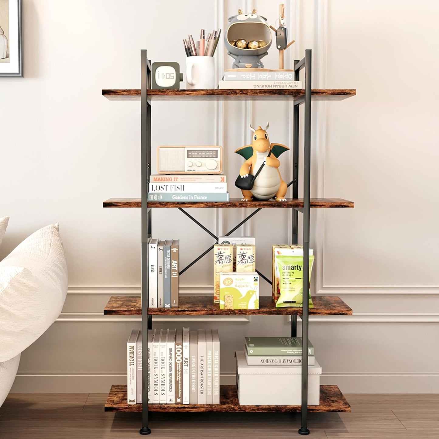 6 Tiers Bookshelf Organizer White Faux Marble Shelf,Modern Open Display Storage Bookcase, and Metal Bookshelf Standing Storage Shelf Tall Shelving Units for Home Office Study
