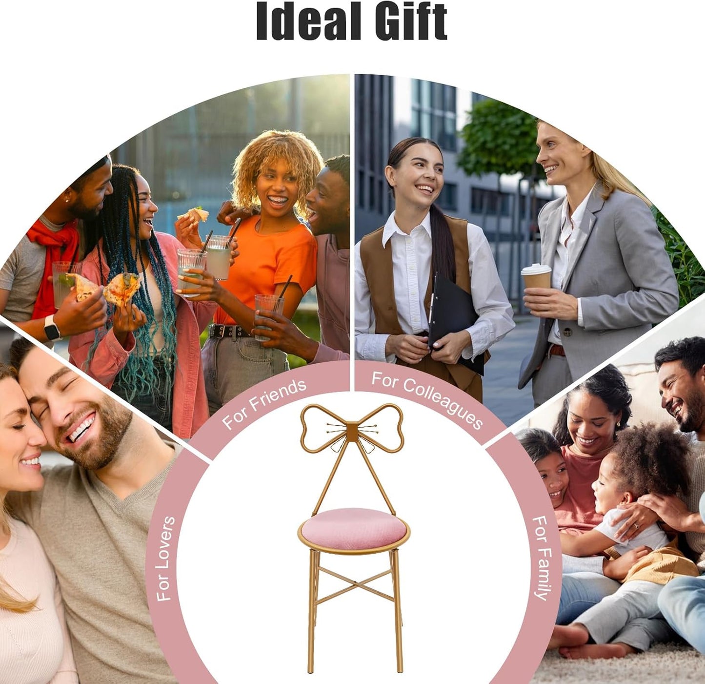 Modern Vanity Chair Stool, Cute Makeup Chair w/Butterfly Backrest and Pink Flannel Cushion, Girl's Stool Chair Ottoman Bench Metal Bench Legs Gold Dining Chair for Kitchen Bedroom Living Room