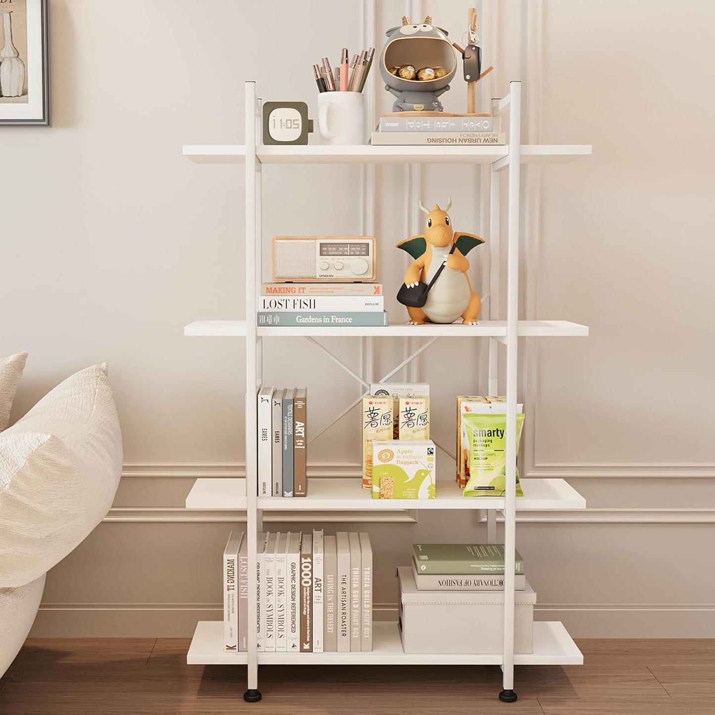 6 Tiers Bookshelf Organizer White Faux Marble Shelf,Modern Open Display Storage Bookcase, and Metal Bookshelf Standing Storage Shelf Tall Shelving Units for Home Office Study