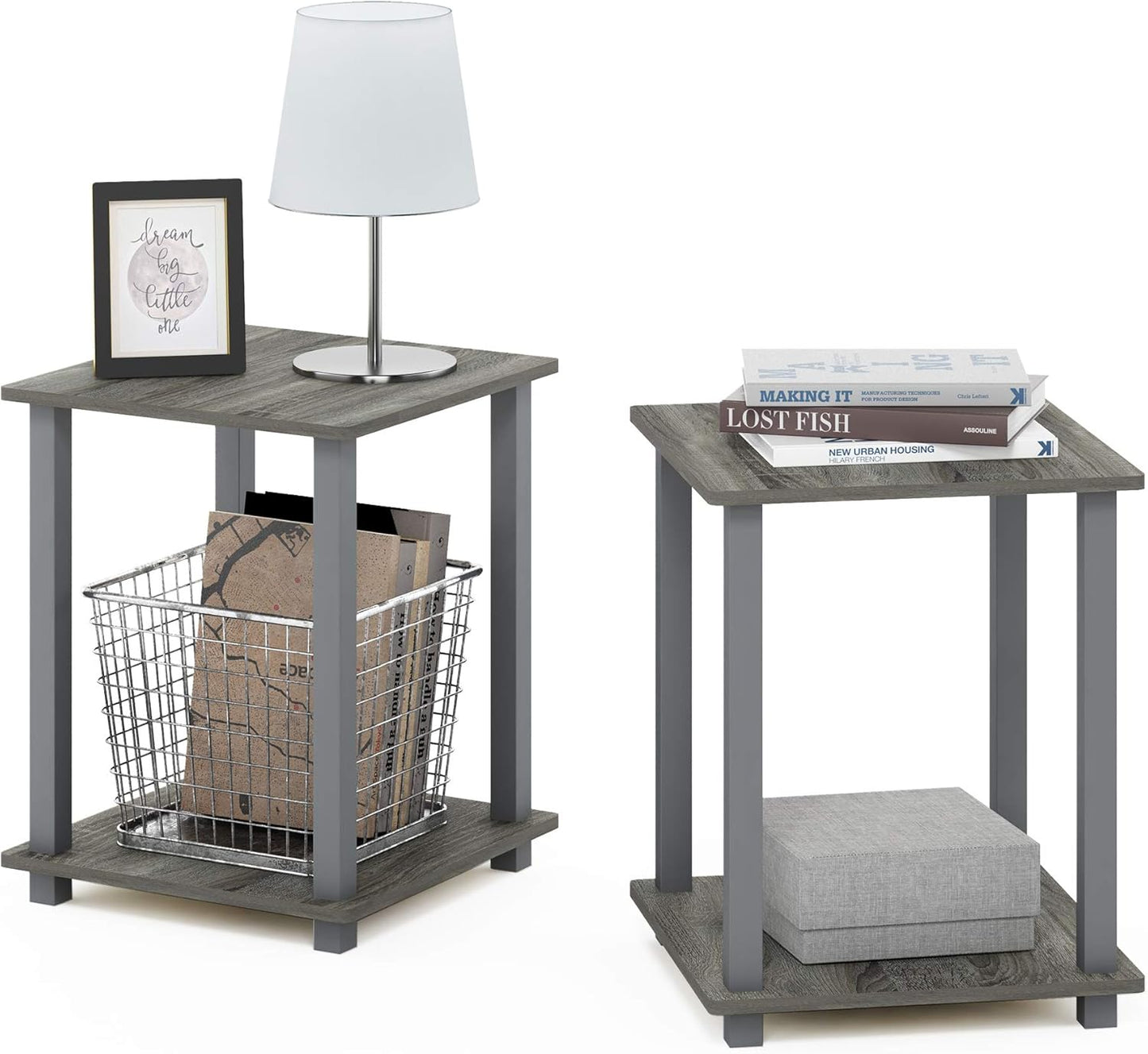 Furinno SIMPLISTIC Side Table Set of 2, 2-Tier End Table, Nightstand, Night Stand, Bedside Table, Easy Assembly, for Living Room, Bedroom, Espresso