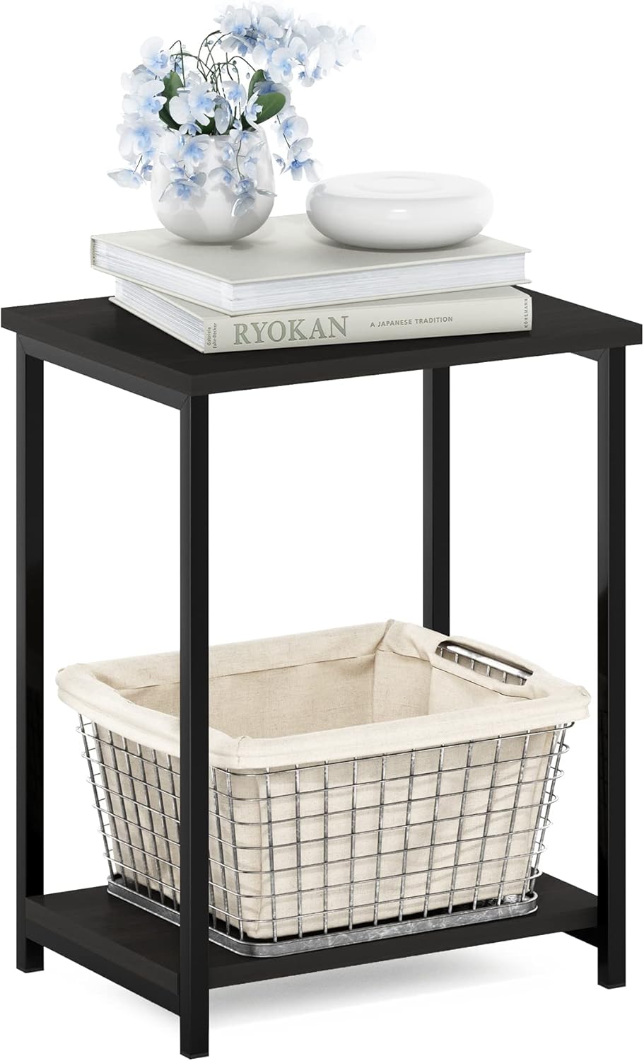 Furinno SIMPLISTIC Side Table Set of 2, 2-Tier End Table, Nightstand, Night Stand, Bedside Table, Easy Assembly, for Living Room, Bedroom, Espresso