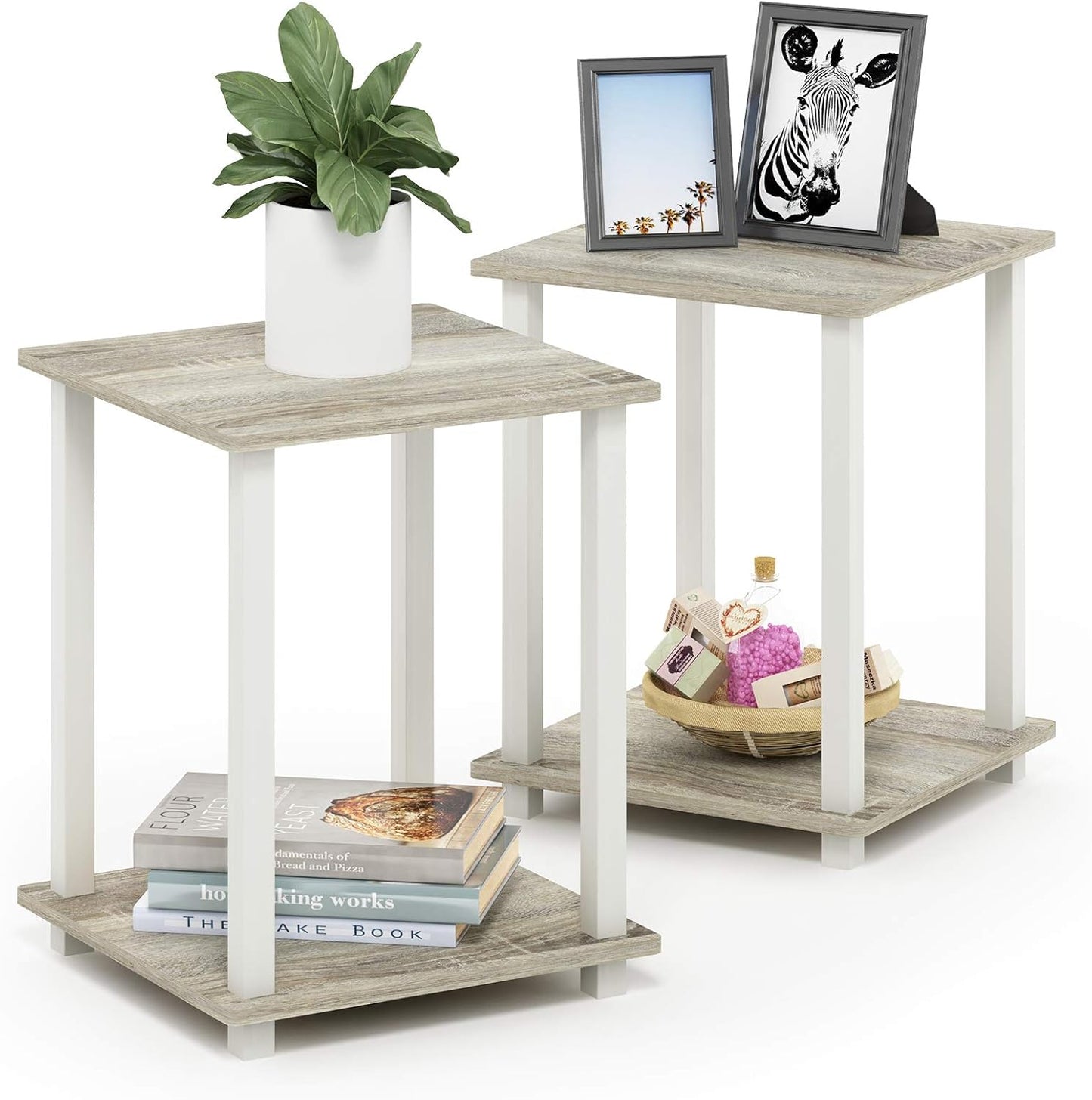 Furinno SIMPLISTIC Side Table Set of 2, 2-Tier End Table, Nightstand, Night Stand, Bedside Table, Easy Assembly, for Living Room, Bedroom, Espresso