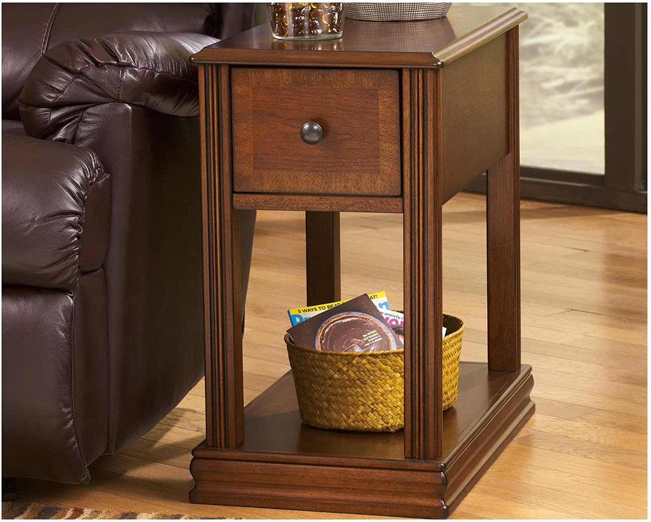Signature Design by Ashley T007-527 Chair Side End Table, 24.50" W x 17.00" D x13.50 H, Medium Brown