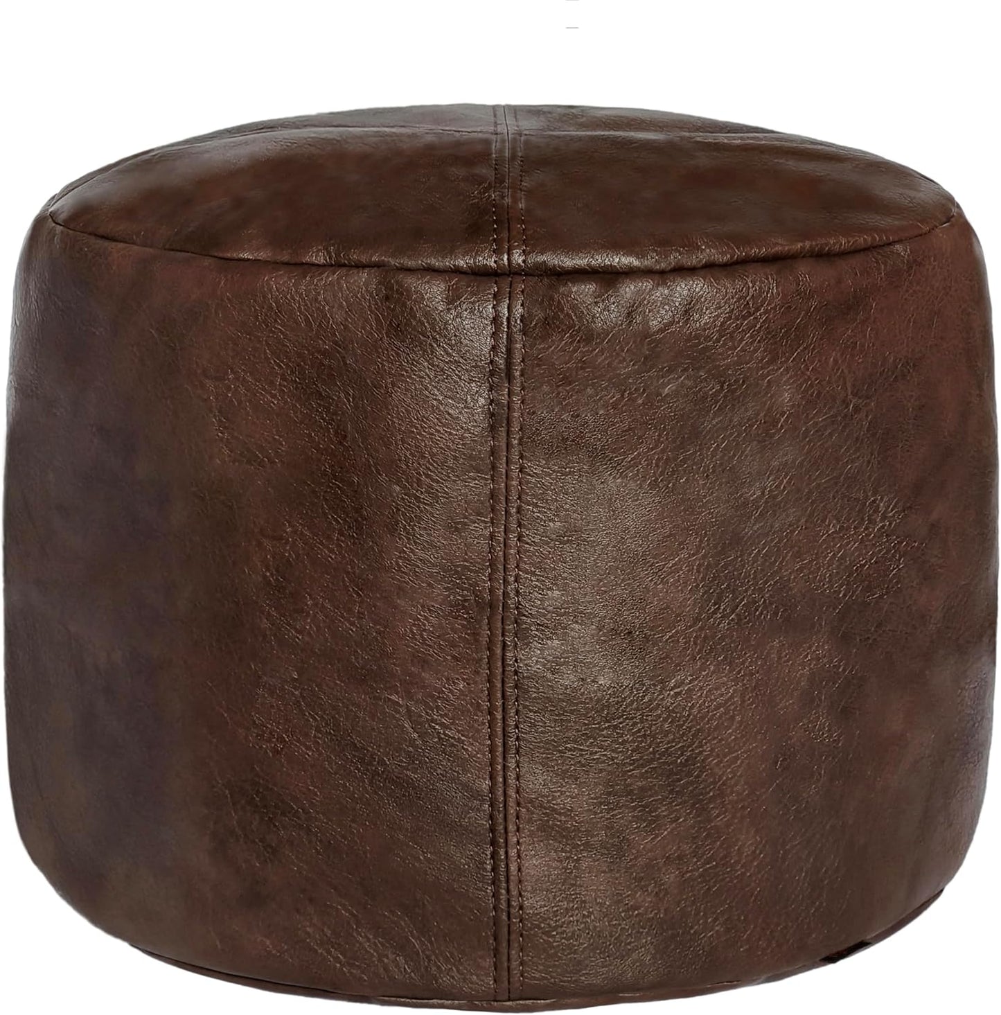 Thgonwid Unstuffed Faux Leather Pouf Cover, Handmade Footstool Ottoman Storage Solution, Floor Footrest Cushion, 16.5”Dx12”H, Amaretto