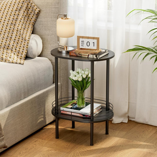 Small Round Side Table,Bedside Table with Storage, Morden Round Nightstand, Samll Side Table for Living Room,Bathroom,Bedroom, Nursery, Laundry, Black