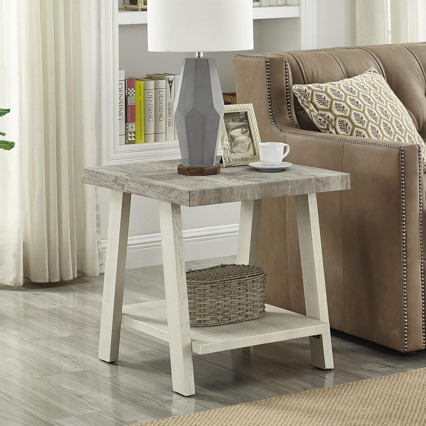 Roundhill Furniture Athens Contemporary Wood Shelf End Table, Weathered Walnut and Gray