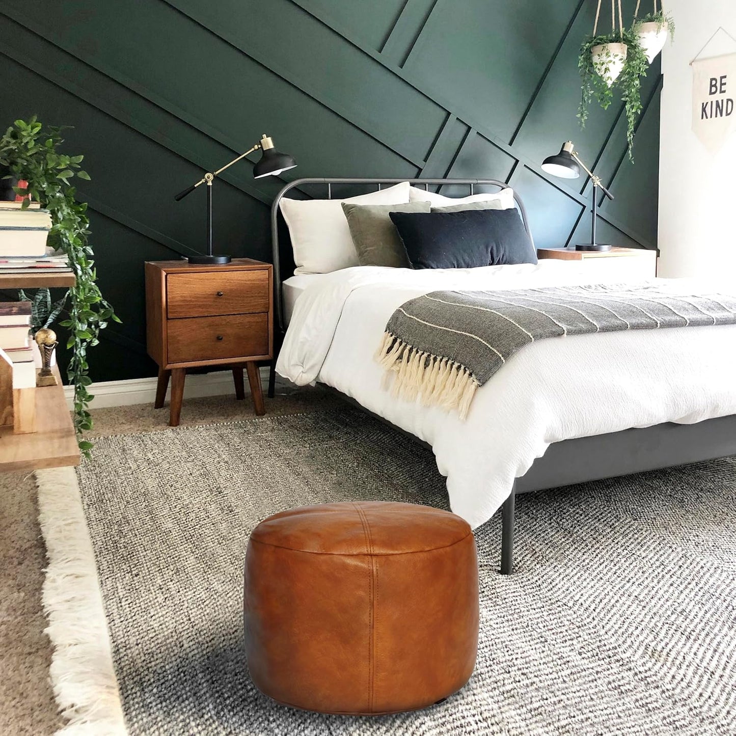 Thgonwid Unstuffed Faux Leather Pouf Cover, Handmade Footstool Ottoman Storage Solution, Floor Footrest Cushion, 16.5”Dx12”H, Amaretto