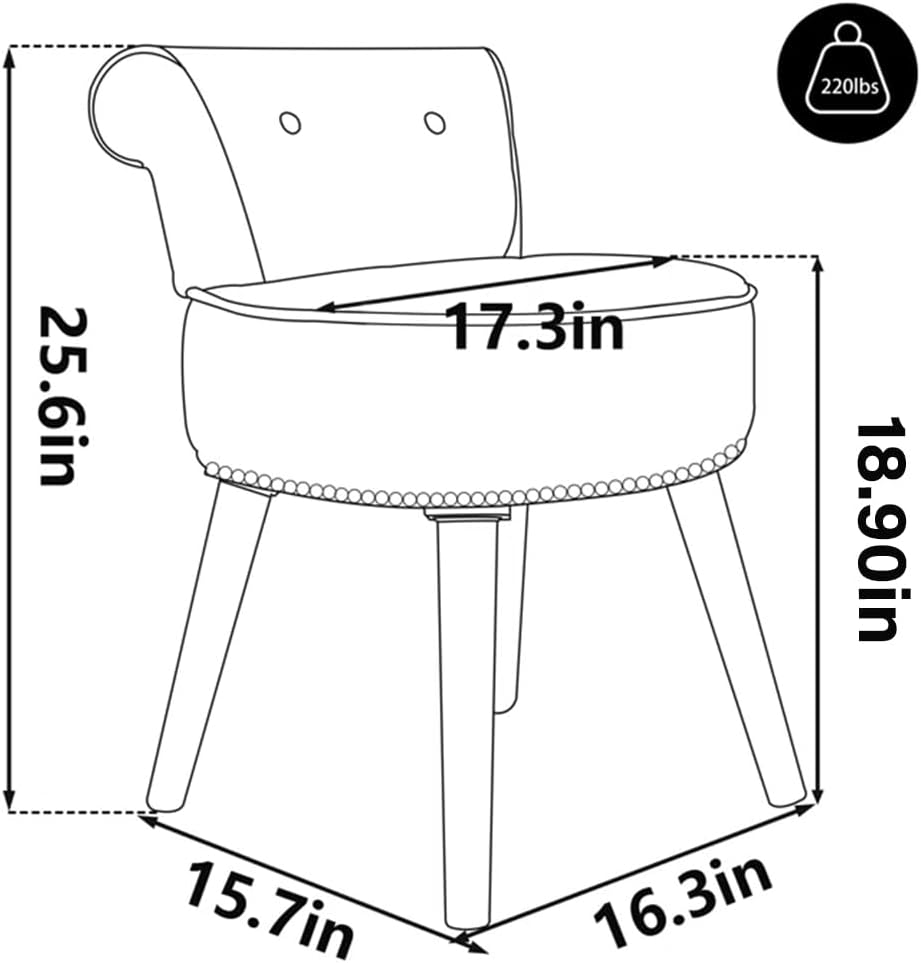 White Velvet Vanity Stool with Back - Vanity Chair with Low Back Tufted Accent Stool Makeup Chair for Bedroom Bathroom and Living Room