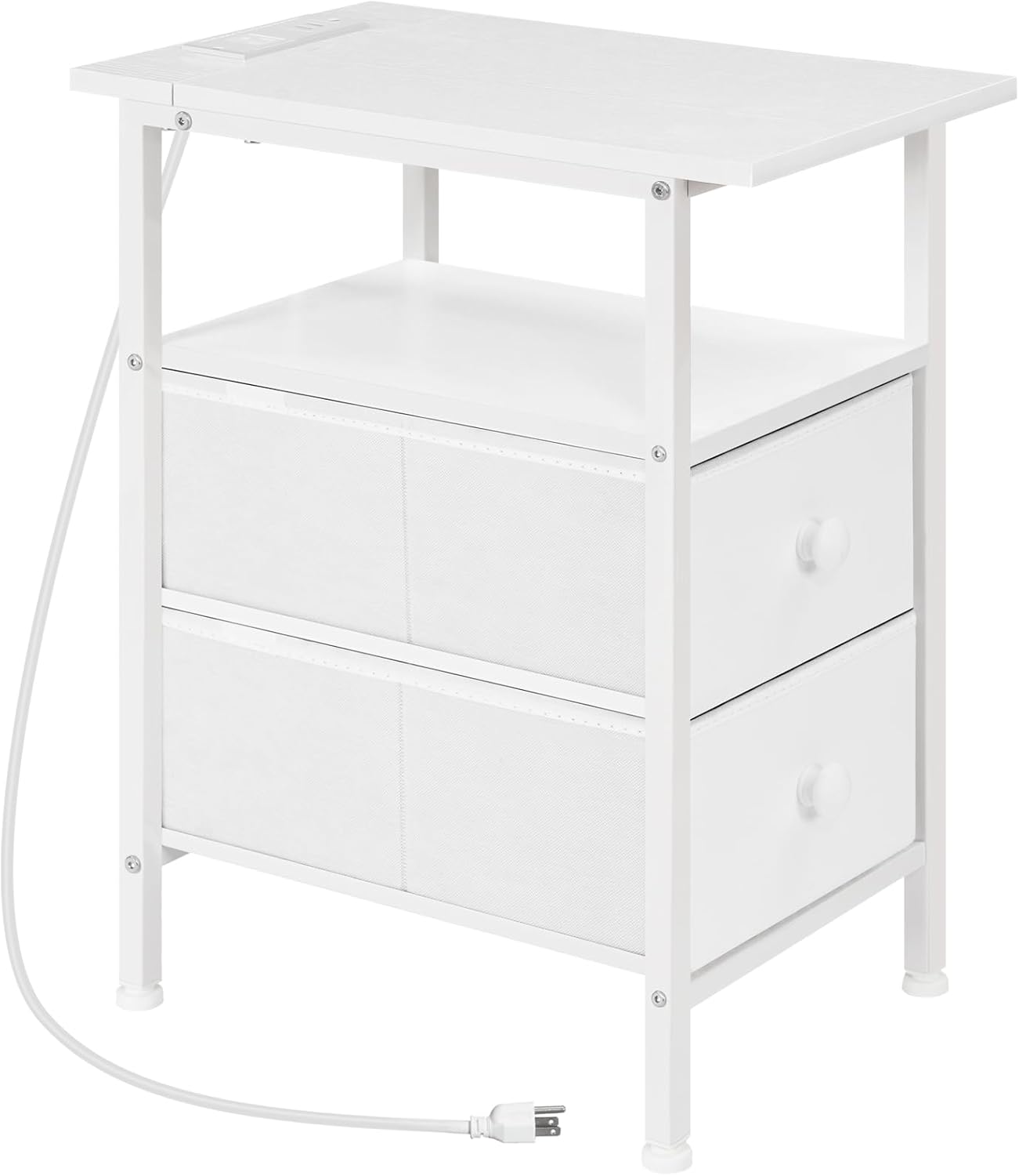 HOOBRO End Table with Charging Station, Narrow Side Table, Nightstand with 2 Non-Woven Drawers, Slim Sofa Side Table, for Small Spaces, Living Room, Bedroom, Rustic Brown and Black BF486UBZ01