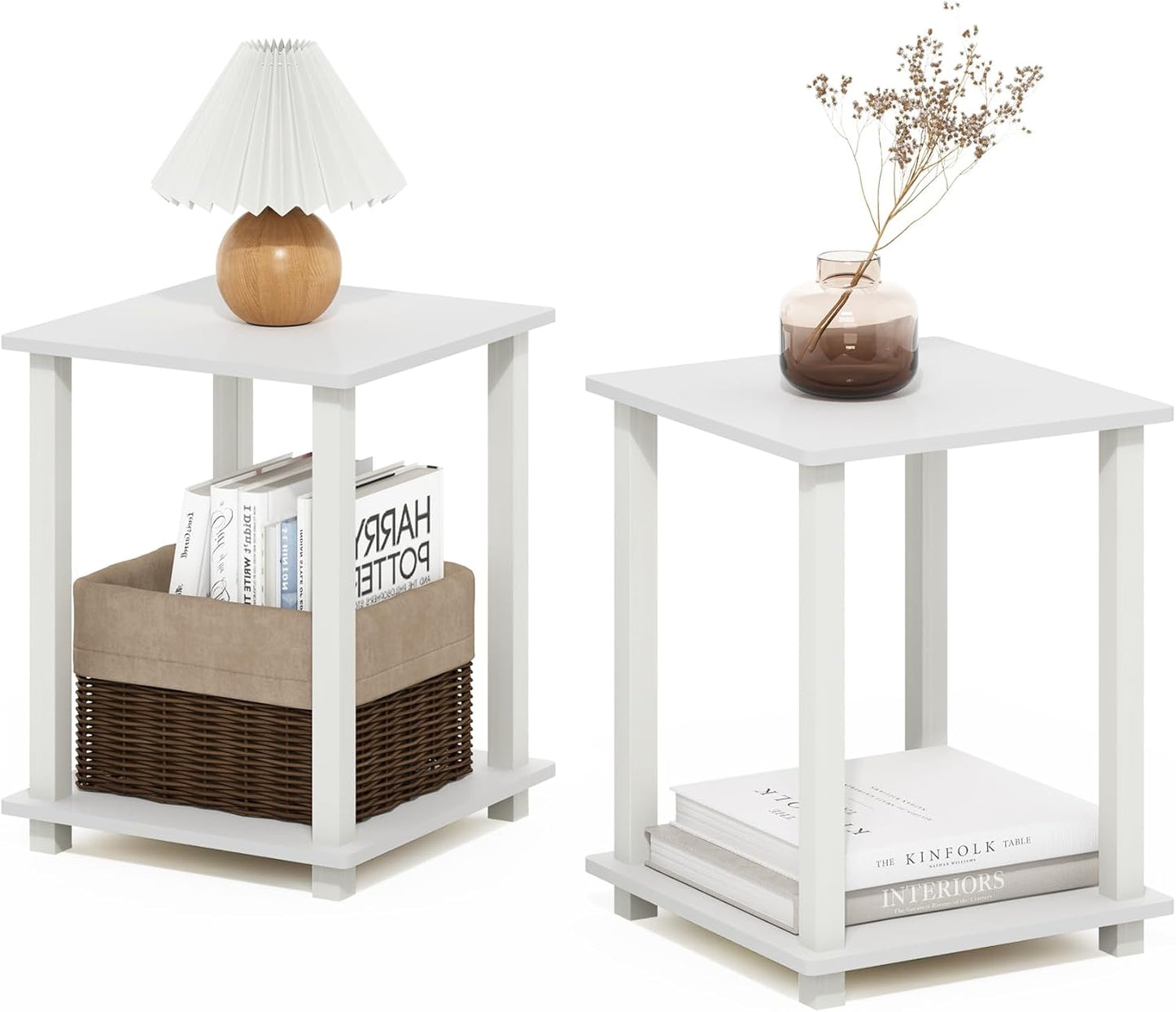 Furinno SIMPLISTIC Side Table Set of 2, 2-Tier End Table, Nightstand, Night Stand, Bedside Table, Easy Assembly, for Living Room, Bedroom, Espresso