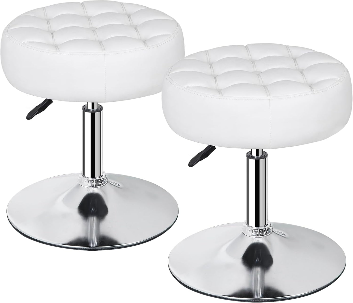 JupiterForce Adjustable Vanity Stool Chair for Makeup, 360° Swivel Makeup Vanity Chair Faux Leather Vanity Stool for Makeup Room, Bathroom and Living Room, White