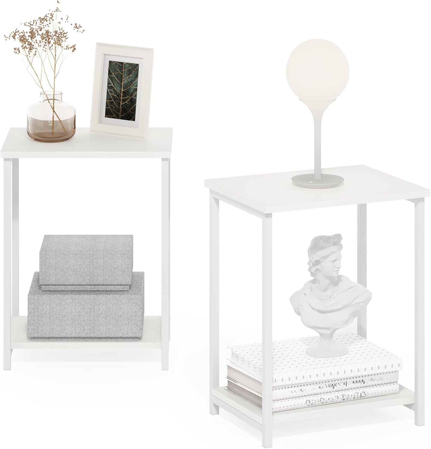 Furinno SIMPLISTIC Side Table Set of 2, 2-Tier End Table, Nightstand, Night Stand, Bedside Table, Easy Assembly, for Living Room, Bedroom, Espresso