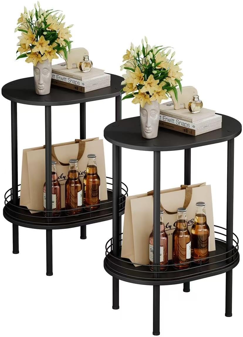 Small Round Side Table,Bedside Table with Storage, Morden Round Nightstand, Samll Side Table for Living Room，Bathroom，Bedroom, Nursery, Laundry, Black