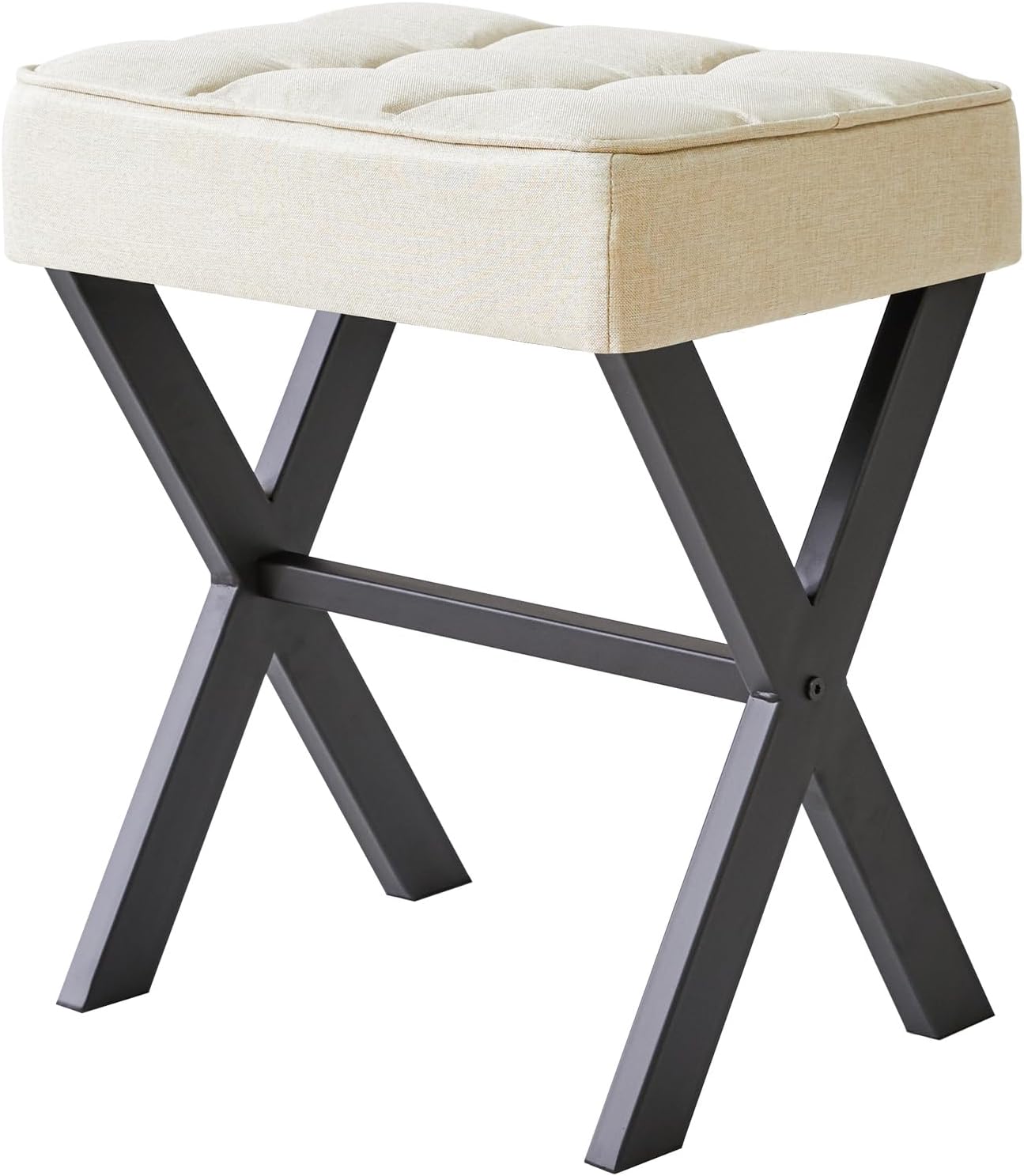 IBUYKE Small 12" H Footrest, Square Linen Foot Stool with Metal X-Leg, Multi-Use as Small Side Table, Step Stool for Living Room, Bedroom, Entryway, Office, Dark Gray WBD011G