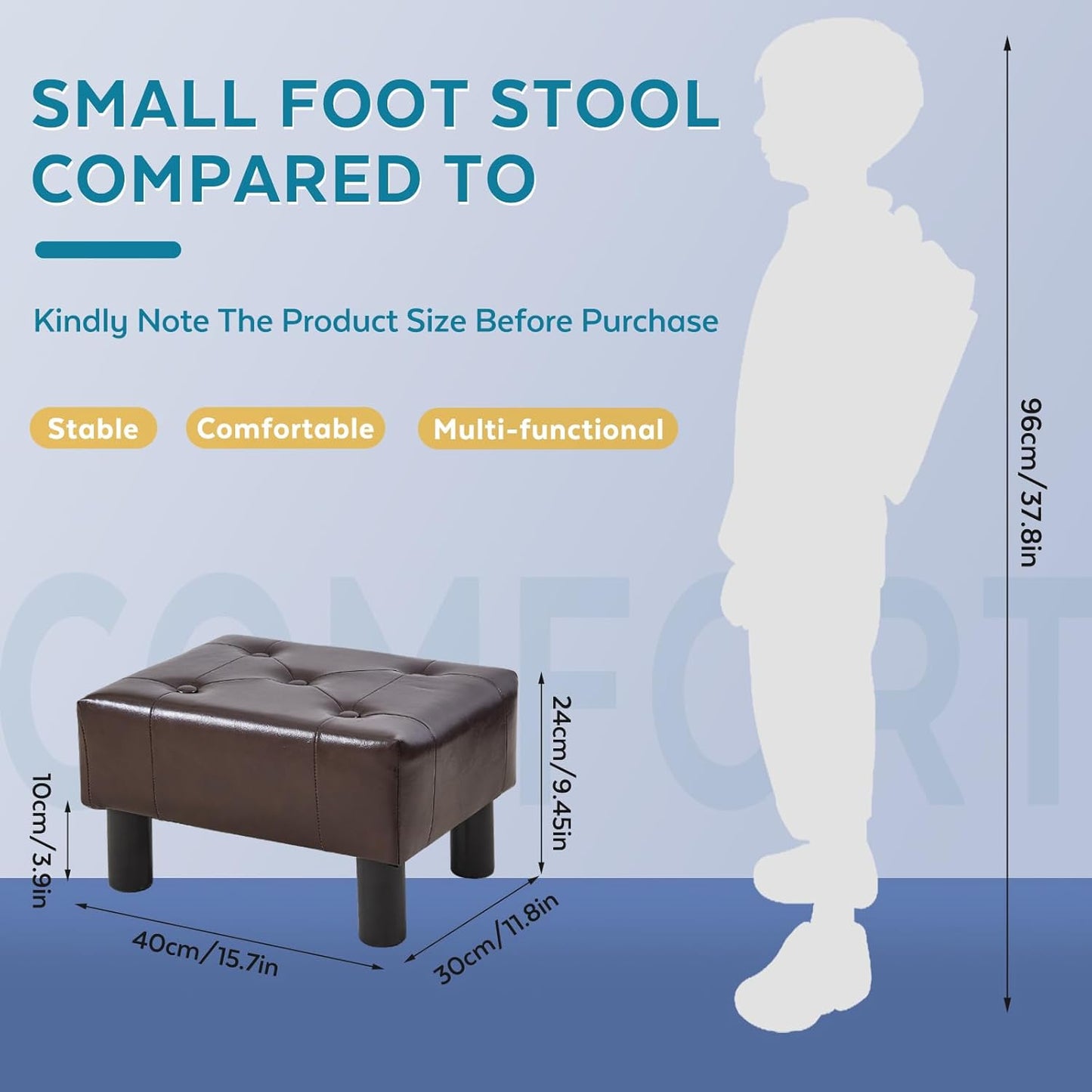 Small Foot Stool Ottoman, Faux Leather Footstool Ottoman Foot Rest for Couch, Rectangle Footstools and Ottomans Small for Living Room, Entryway and Bedroom (Brown)