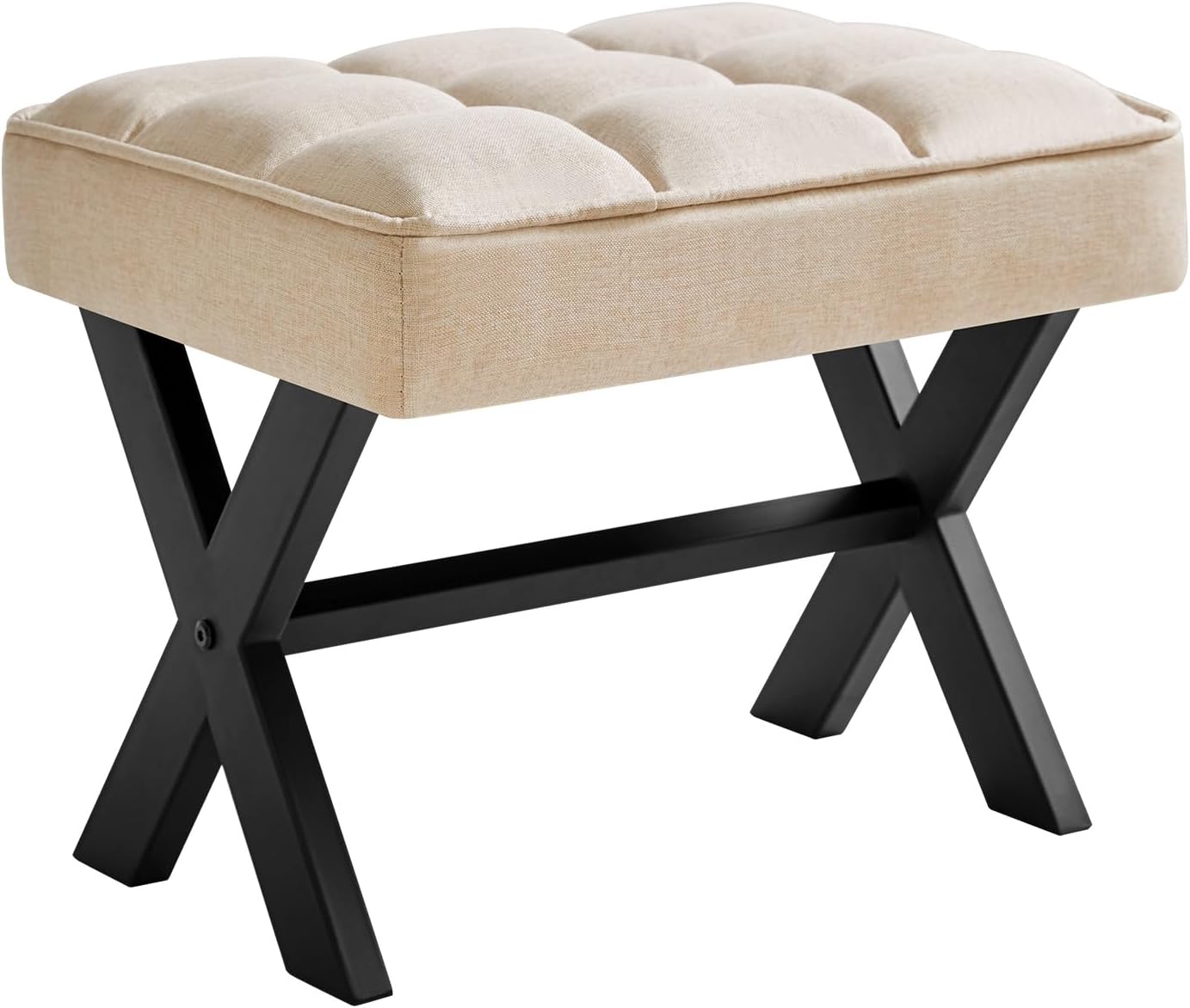 IBUYKE Small 12" H Footrest, Square Linen Foot Stool with Metal X-Leg, Multi-Use as Small Side Table, Step Stool for Living Room, Bedroom, Entryway, Office, Dark Gray WBD011G