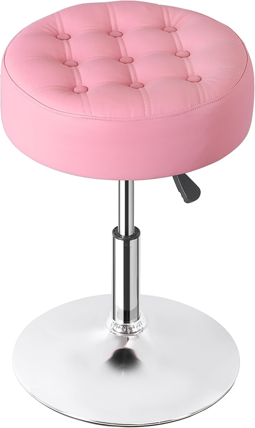 JupiterForce Adjustable Vanity Stool Chair for Makeup, 360° Swivel Makeup Vanity Chair Faux Leather Vanity Stool for Makeup Room, Bathroom and Living Room, White