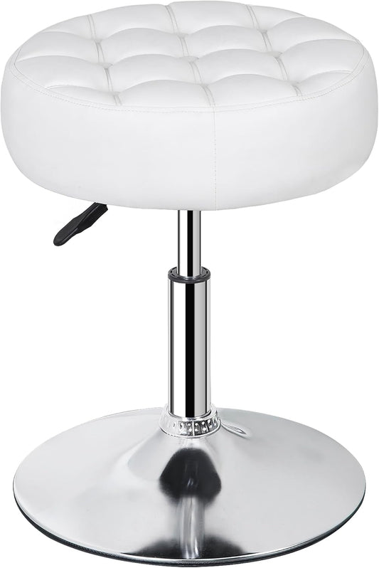 JupiterForce Adjustable Vanity Stool Chair for Makeup, 360° Swivel Makeup Vanity Chair Faux Leather Vanity Stool for Makeup Room, Bathroom and Living Room, White