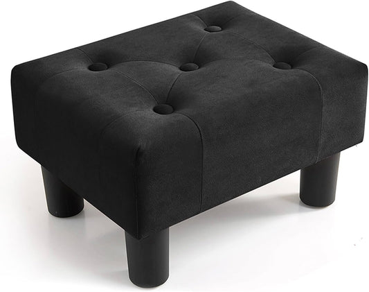 Poofzy Small Foot Stool Ottoman, Velvet Ottoman Foot Rest with Legs, Rectangle Foot Rest for Couch, Footstools and Ottomans Small for Living Room and Entryway (Black)