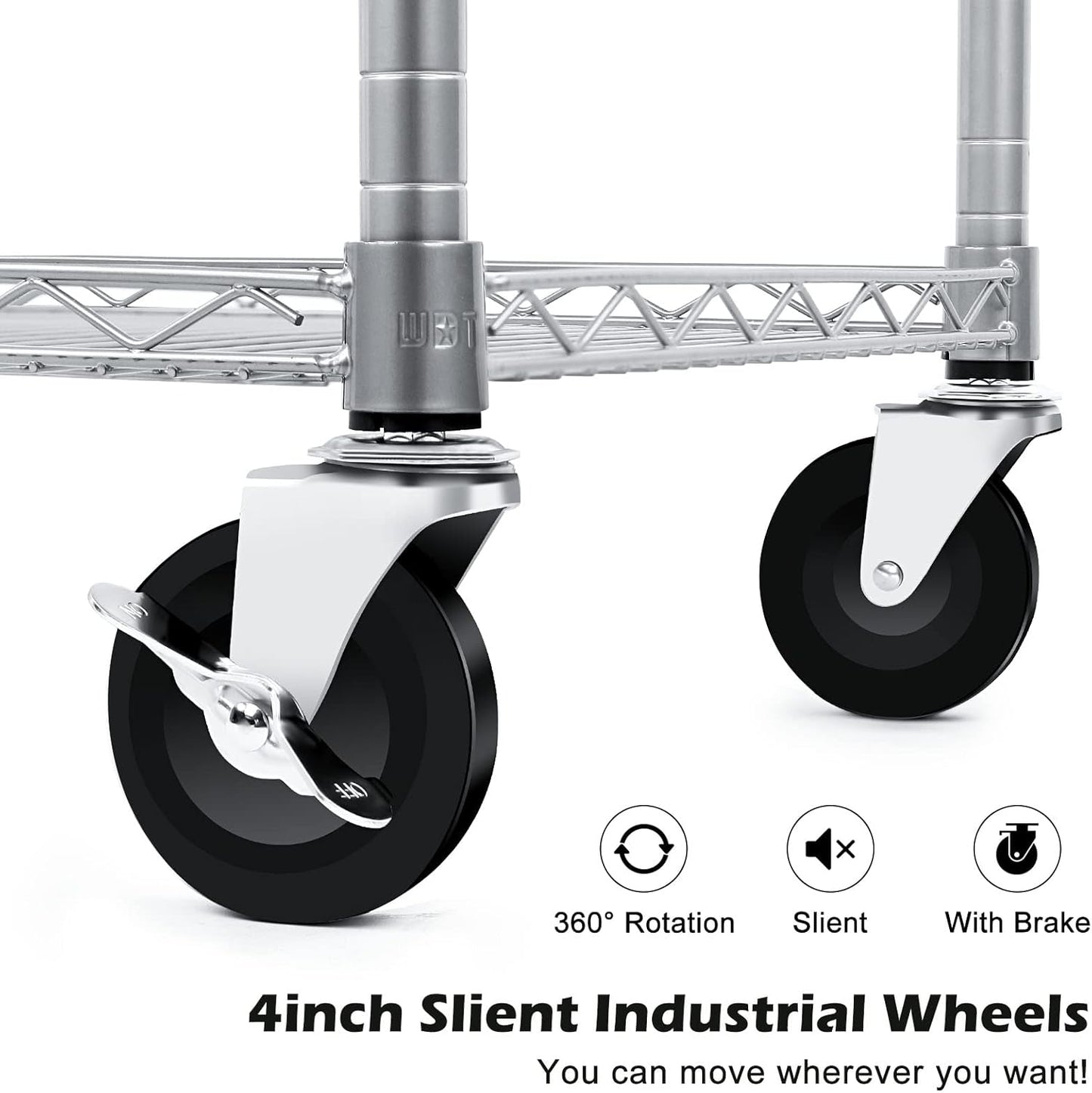WDT 990Lbs Capacity Heavy Duty Rolling Utility Cart, NSF Rolling Carts with Wheels,Commercial Grade Metal Cart with Handle Bar & Shelf Liner,Trolley Serving Cart for Restaurant,Kitchen,Gray