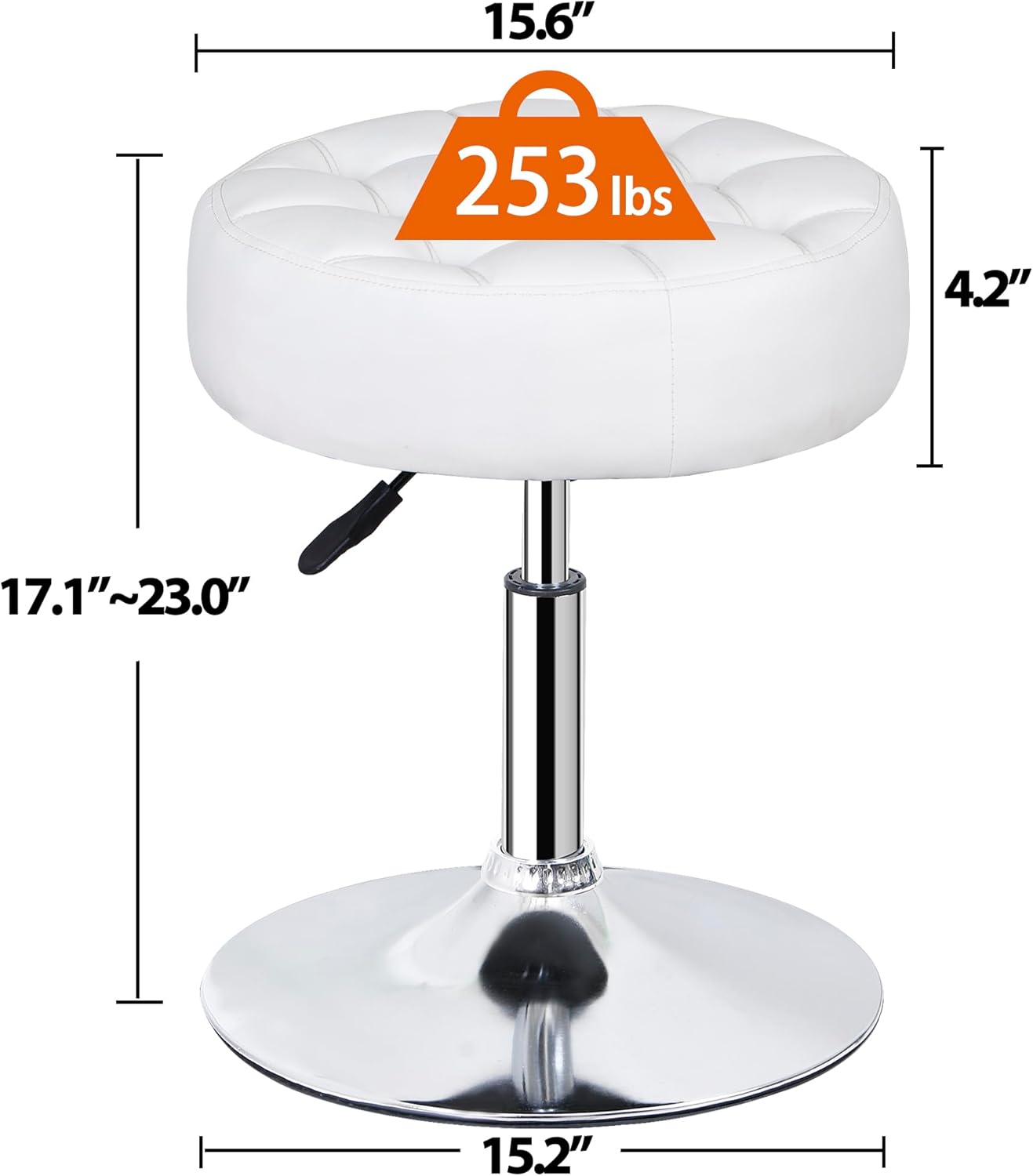 JupiterForce Adjustable Vanity Stool Chair for Makeup, 360° Swivel Makeup Vanity Chair Faux Leather Vanity Stool for Makeup Room, Bathroom and Living Room, White