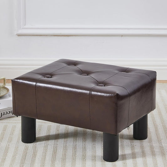 Small Foot Stool Ottoman, Faux Leather Footstool Ottoman Foot Rest for Couch, Rectangle Footstools and Ottomans Small for Living Room, Entryway and Bedroom (Brown)