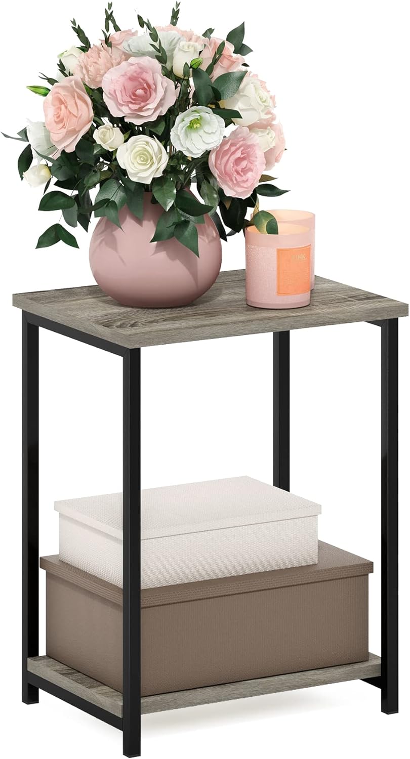 Furinno SIMPLISTIC Side Table Set of 2, 2-Tier End Table, Nightstand, Night Stand, Bedside Table, Easy Assembly, for Living Room, Bedroom, Espresso