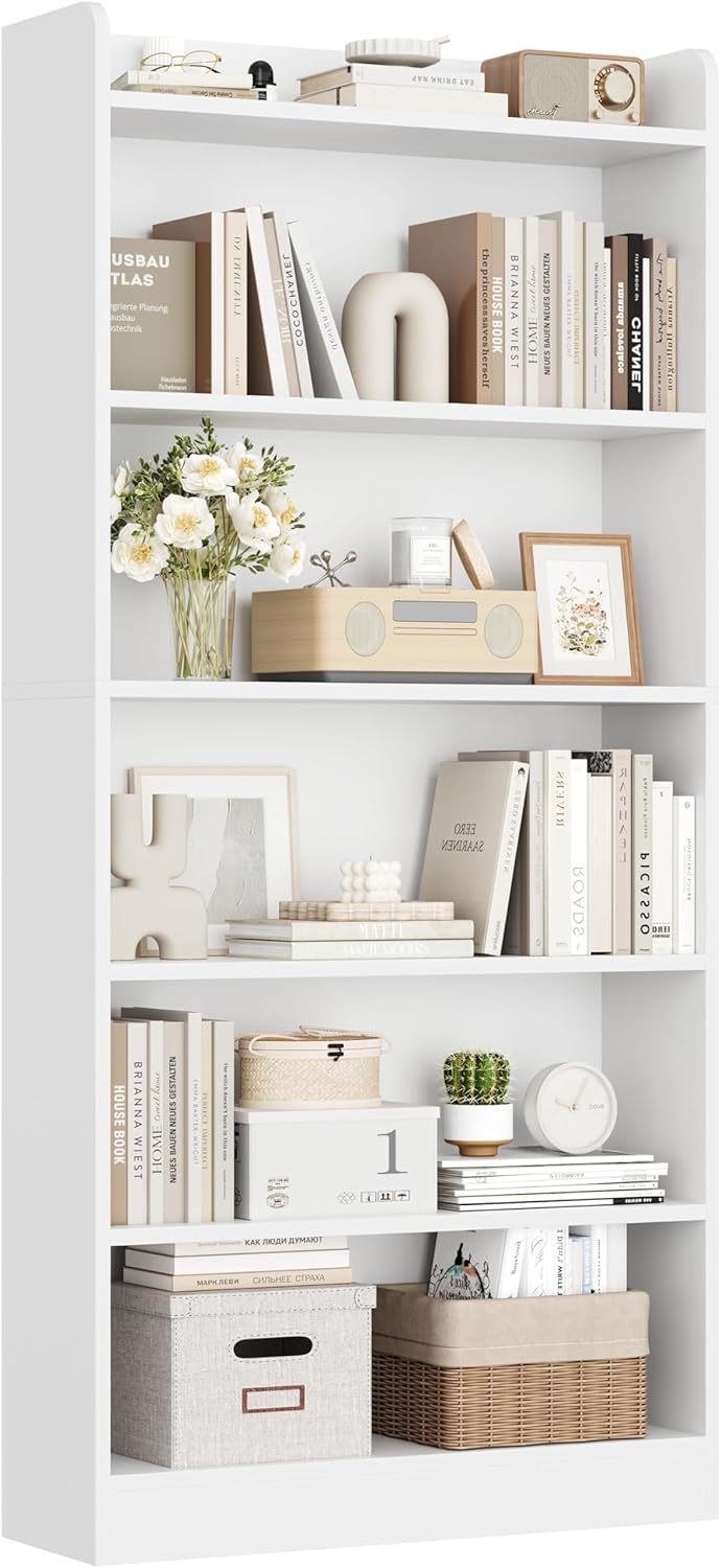 Yaheetech 6-Tier Open Bookcase and Bookshelf, Modern Simple Floor Standing Display Storage Shelves with Top Open Compartment for Home Office, Living Room, Bed Room - Black