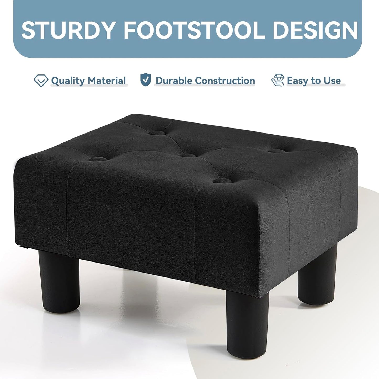 Poofzy Small Foot Stool Ottoman, Velvet Ottoman Foot Rest with Legs, Rectangle Foot Rest for Couch, Footstools and Ottomans Small for Living Room and Entryway (Black)