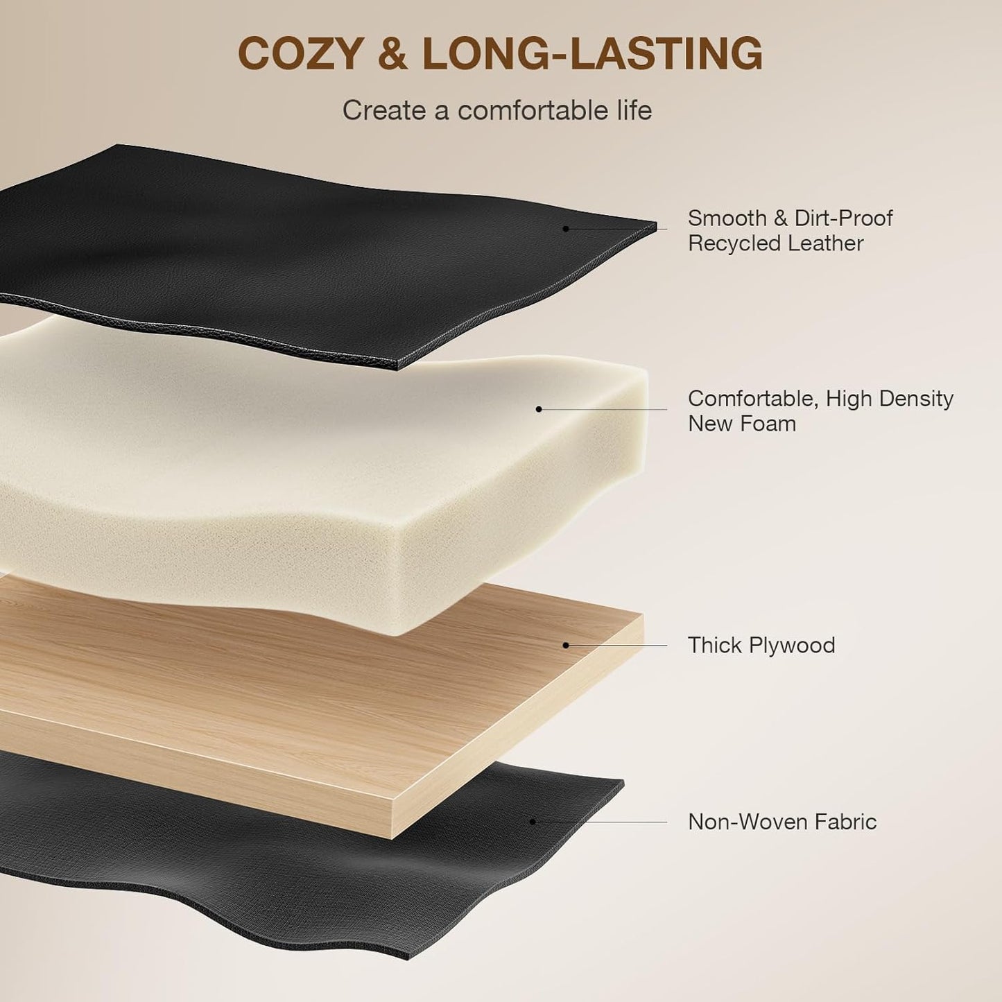 18-Inch Leather Vanity Stool Chair, Vanity Bench with Metal X-Leg, Ottoman Foot Stool with Thick Padded Saddle Seat, Black