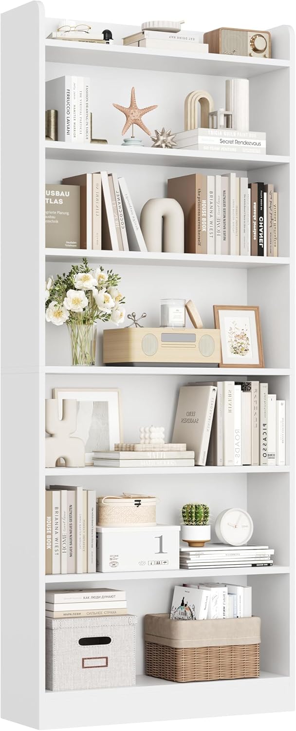 Yaheetech 6-Tier Open Bookcase and Bookshelf, Modern Simple Floor Standing Display Storage Shelves with Top Open Compartment for Home Office, Living Room, Bed Room - Black