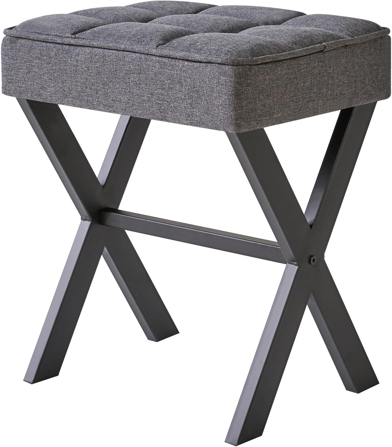 IBUYKE Small 12" H Footrest, Square Linen Foot Stool with Metal X-Leg, Multi-Use as Small Side Table, Step Stool for Living Room, Bedroom, Entryway, Office, Dark Gray WBD011G