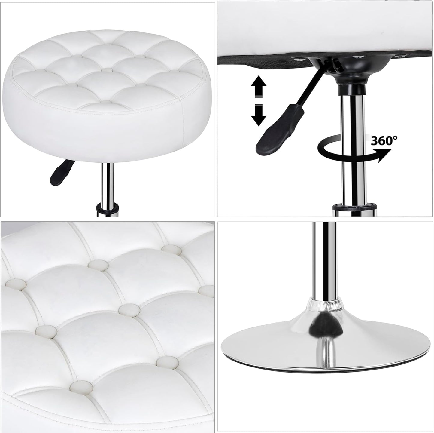 JupiterForce Adjustable Vanity Stool Chair for Makeup, 360° Swivel Makeup Vanity Chair Faux Leather Vanity Stool for Makeup Room, Bathroom and Living Room, White