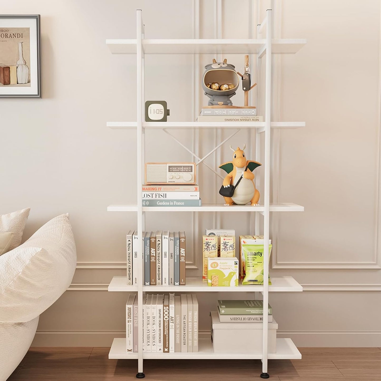 6 Tiers Bookshelf Organizer White Faux Marble Shelf,Modern Open Display Storage Bookcase, and Metal Bookshelf Standing Storage Shelf Tall Shelving Units for Home Office Study