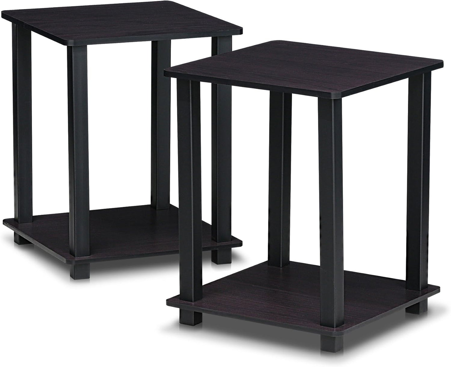 Furinno SIMPLISTIC Side Table Set of 2, 2-Tier End Table, Nightstand, Night Stand, Bedside Table, Easy Assembly, for Living Room, Bedroom, Espresso
