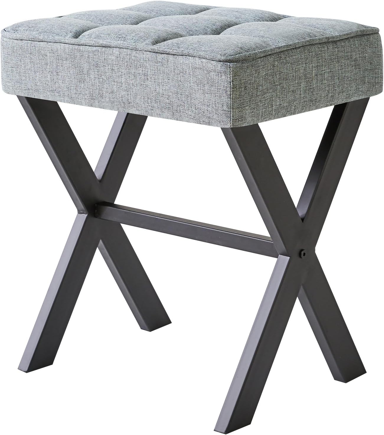 IBUYKE Small 12" H Footrest, Square Linen Foot Stool with Metal X-Leg, Multi-Use as Small Side Table, Step Stool for Living Room, Bedroom, Entryway, Office, Dark Gray WBD011G