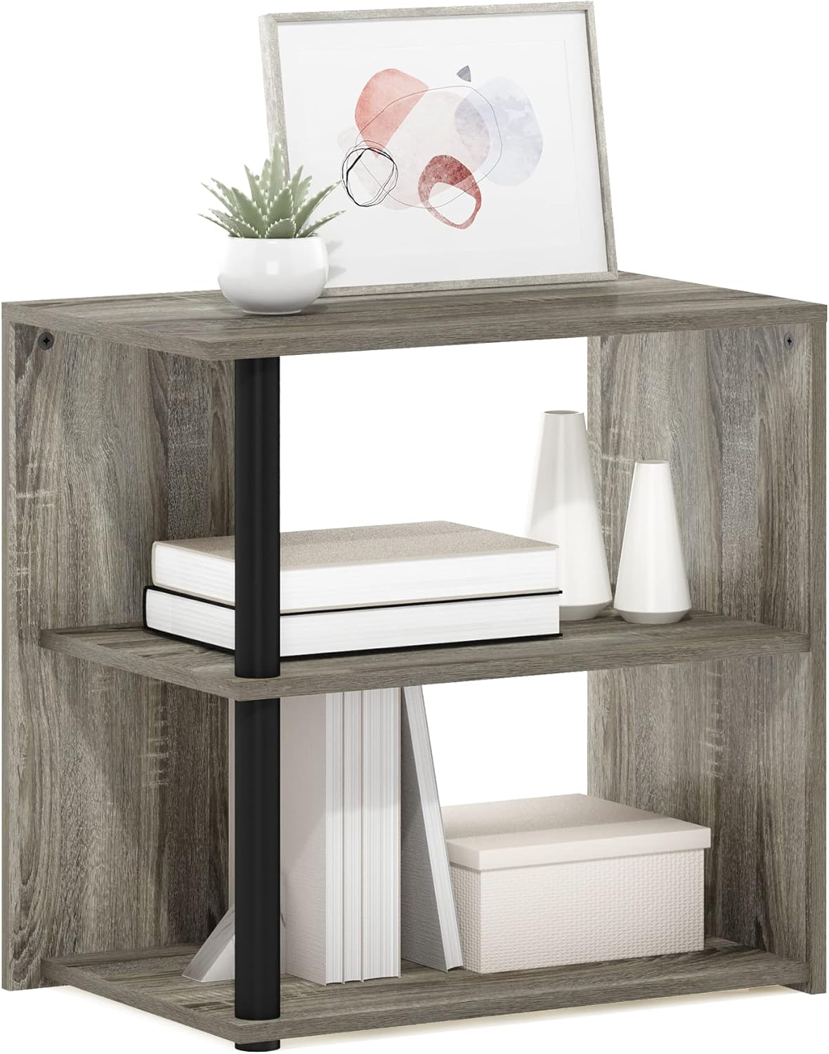 Furinno SIMPLISTIC Side Table Set of 2, 2-Tier End Table, Nightstand, Night Stand, Bedside Table, Easy Assembly, for Living Room, Bedroom, Espresso