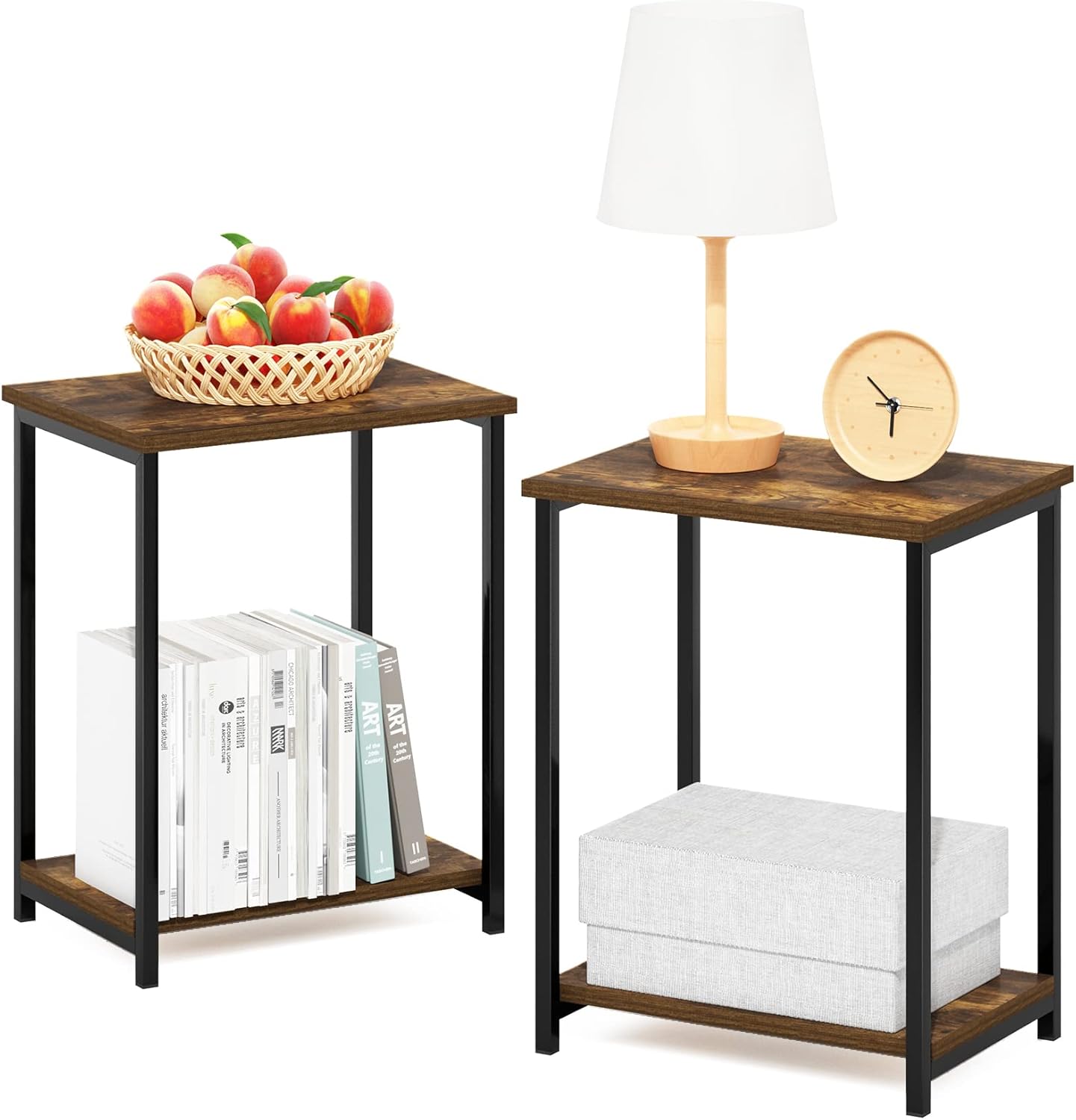 Furinno SIMPLISTIC Side Table Set of 2, 2-Tier End Table, Nightstand, Night Stand, Bedside Table, Easy Assembly, for Living Room, Bedroom, Espresso