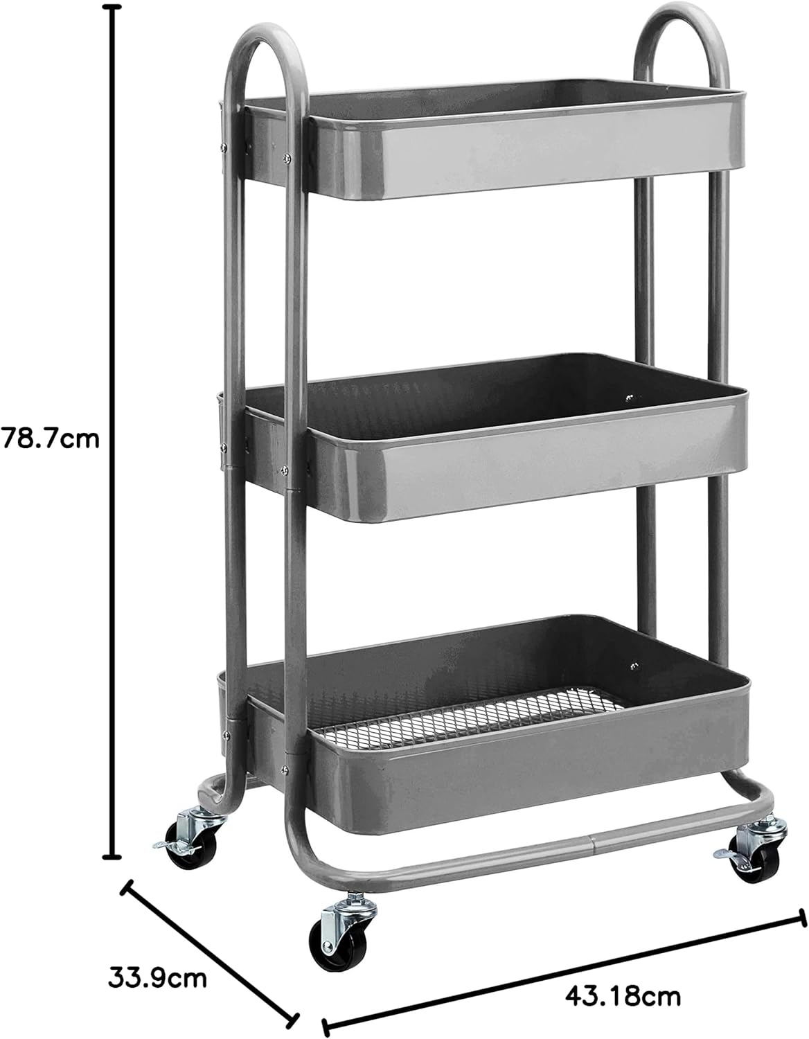 Amazon Basics 3-Tier Rolling Utility or Kitchen Cart, Lockable Wheels, Multifunctional Storage, Charcoal