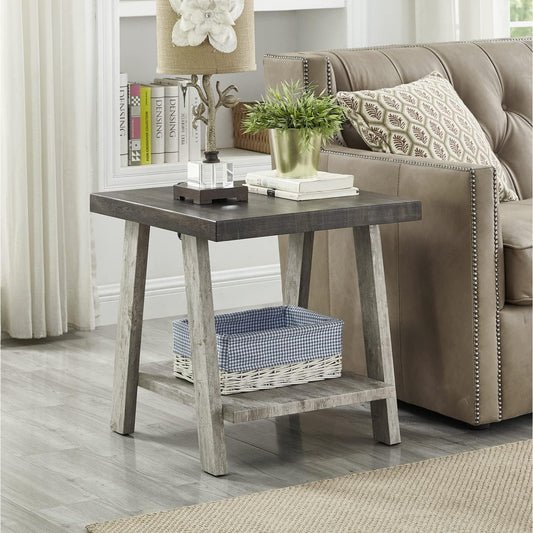 Roundhill Furniture Athens Contemporary Wood Shelf End Table, Weathered Walnut and Gray