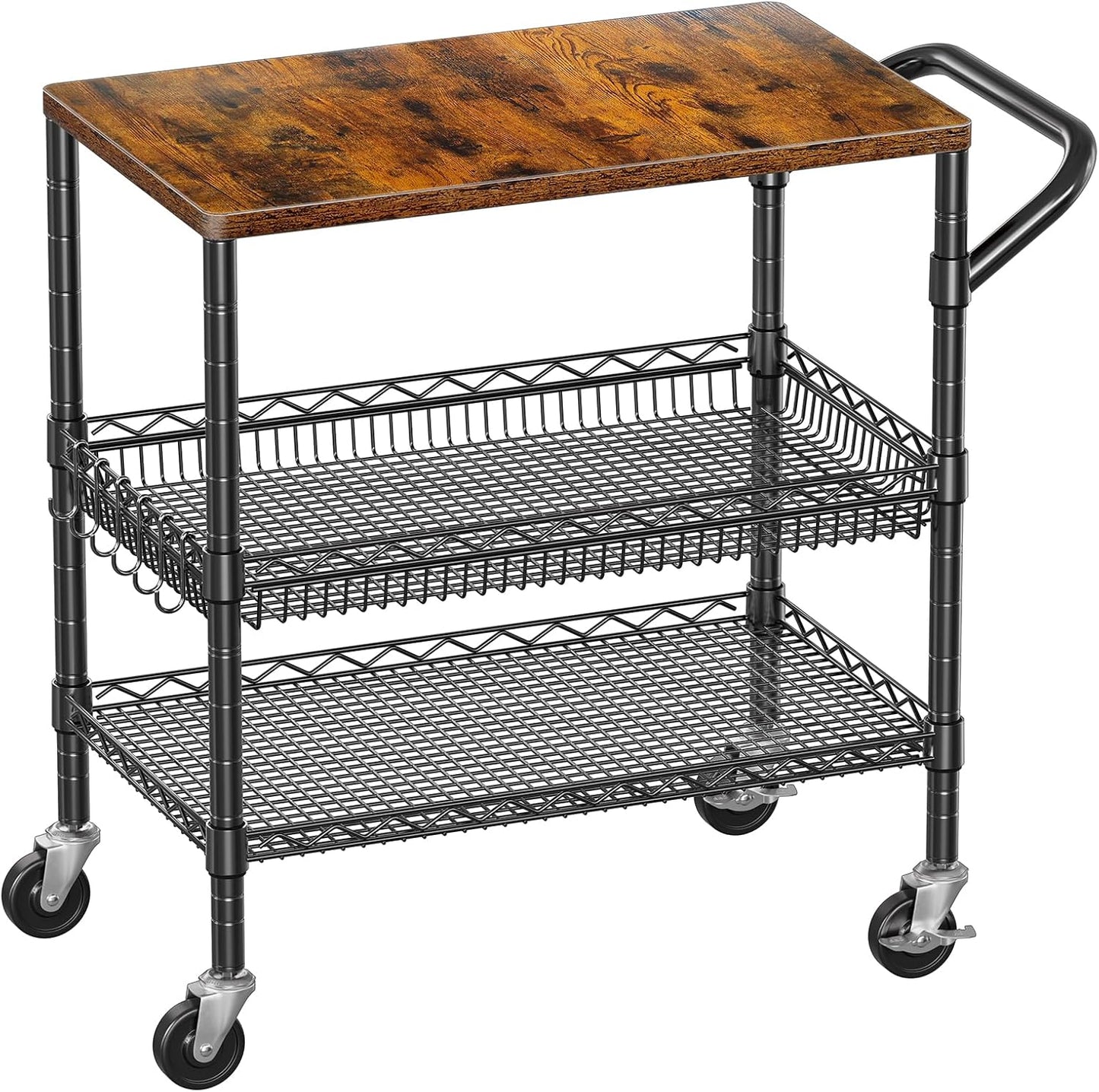 WDT 990Lbs Capacity Heavy Duty Rolling Utility Cart, NSF Rolling Carts with Wheels,Commercial Grade Metal Cart with Handle Bar & Shelf Liner,Trolley Serving Cart for Restaurant,Kitchen,Gray